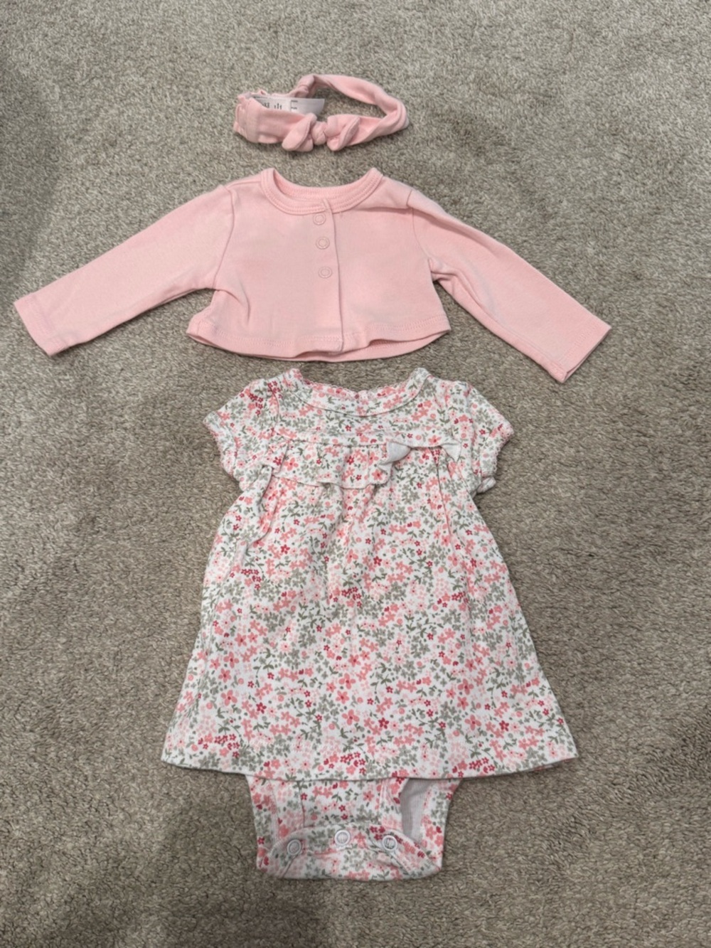 Carter's Pink Floral Dress Set with Cardigan and Headband